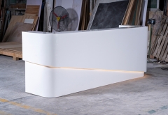 marble office reception desk curved corner Corian White