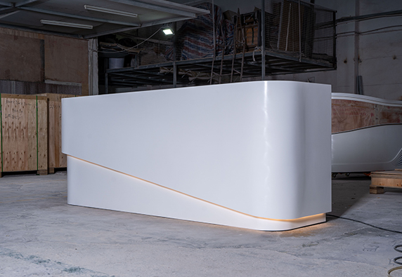 marble office reception desk curved corner Corian White