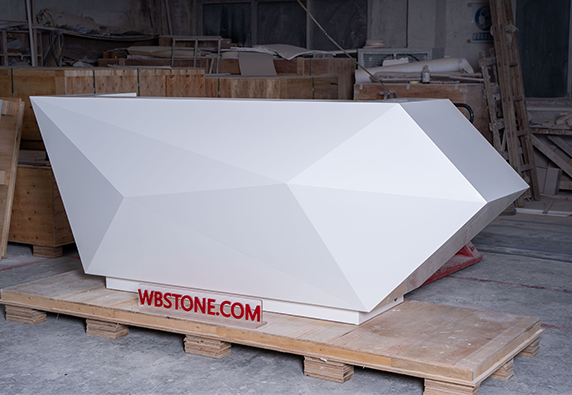 small salon reception desk white marble diamond shape