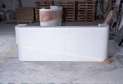 marble office reception desk curved corner Corian White