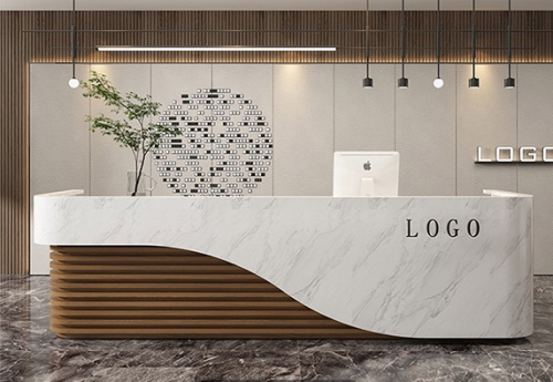 quartz marble wood office reception desk L shaped luxury