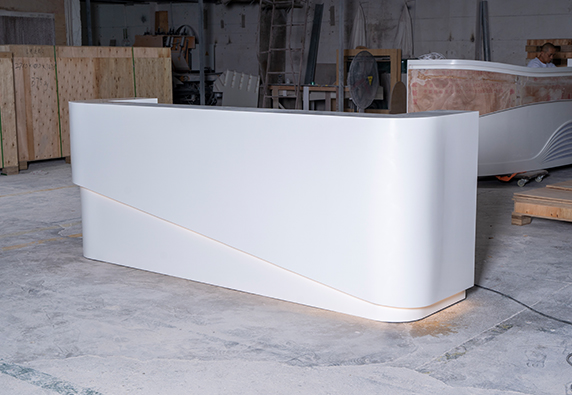 marble office reception desk curved corner Corian White