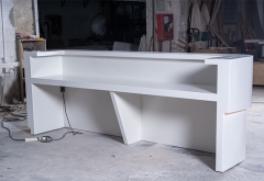 marble office reception desk curved corner Corian White