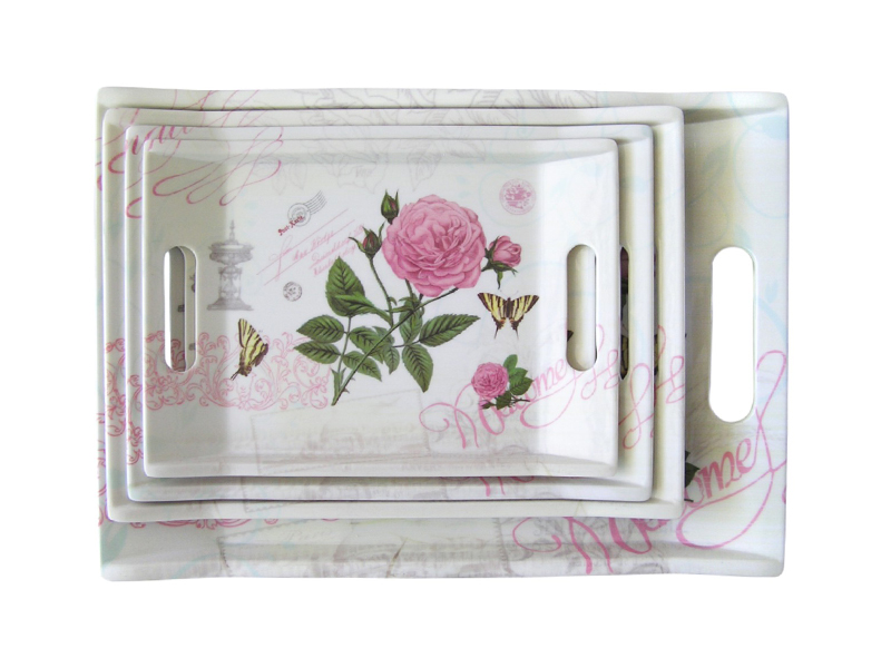 hot rectangle melamine food serving tray with rose