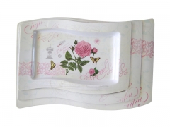 new flag shape melamine food serving tray with rose