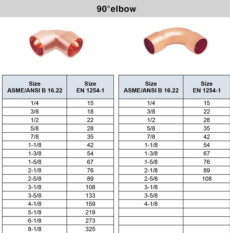 Copper Pipe Fitting 90 Degree Elbow for Refrigerator and Air