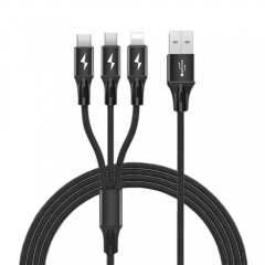 Hot Sale Nylon  3 in 1 Fast Charging USB data Cable