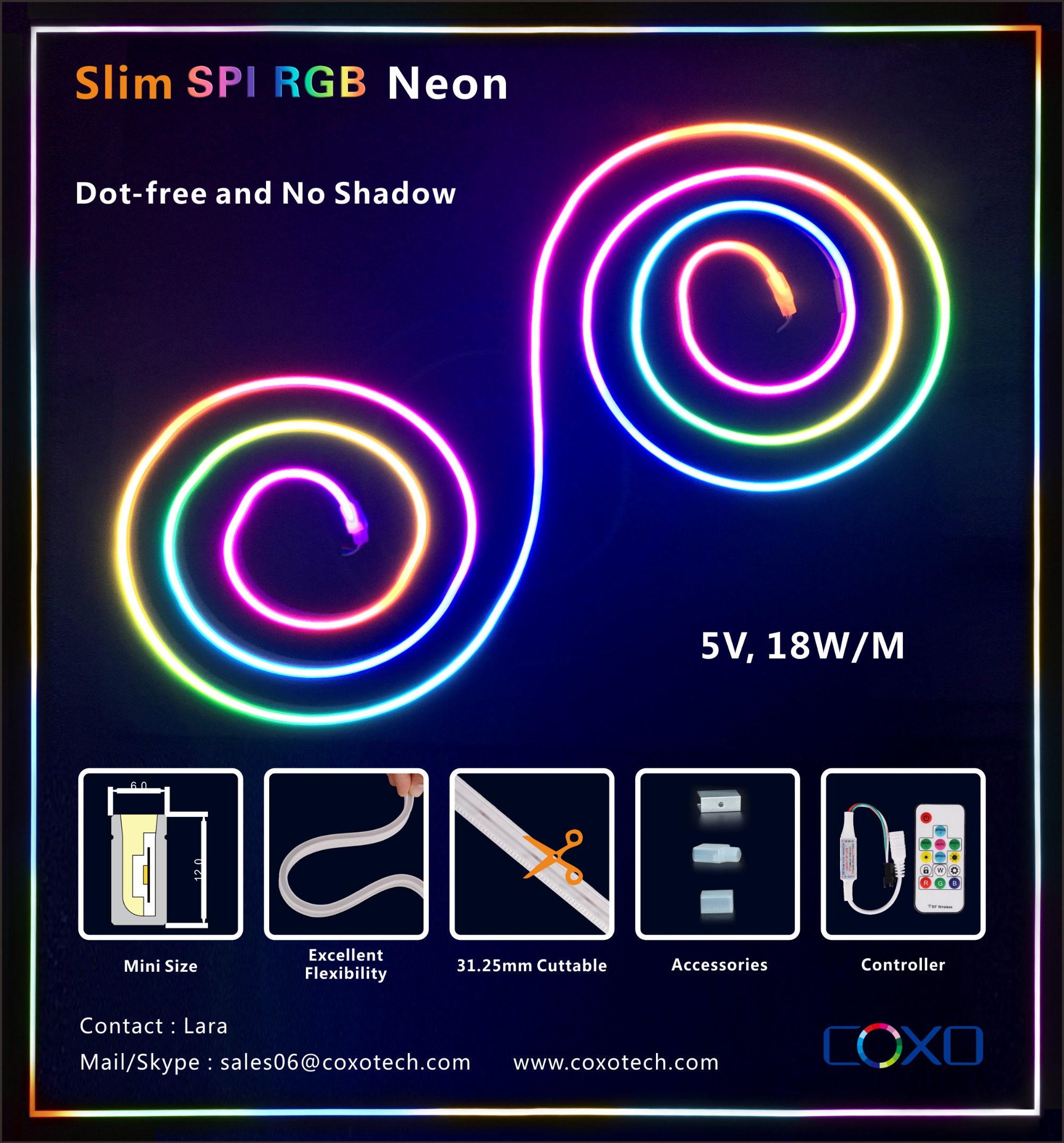 Slim Size 6mm Wide SPI RGB LED Neon Light