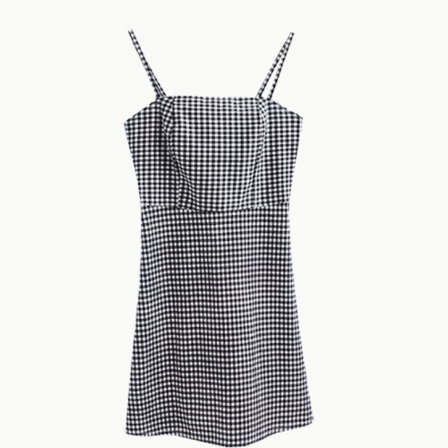 Black and white small plaid suspender dress