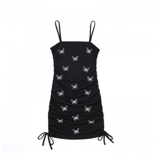 Vintage butterfly embroidery personalized drawstring dress