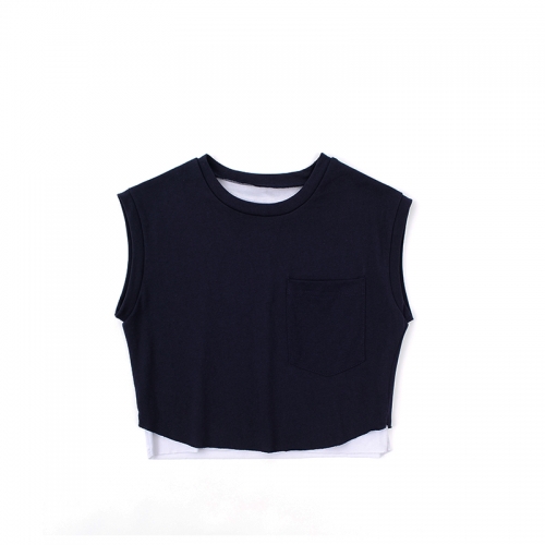 Sports style personality fake two-piece contrast vest