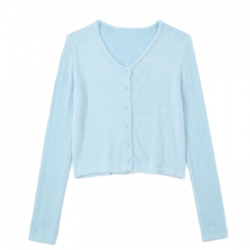 Blue mink velvet sling knitted cardigan two-piece suit is thin and versatile sweater