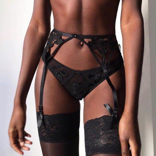 Sexy embroidery hollow ultra-thin perspective garter belt