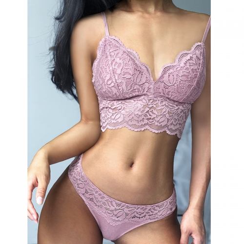 French thin lace bra comfortable triangle full cup underwear set