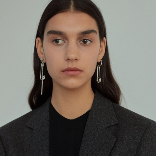 Asymmetrical Gender Pin Chain Earrings Paper Clip Earrings