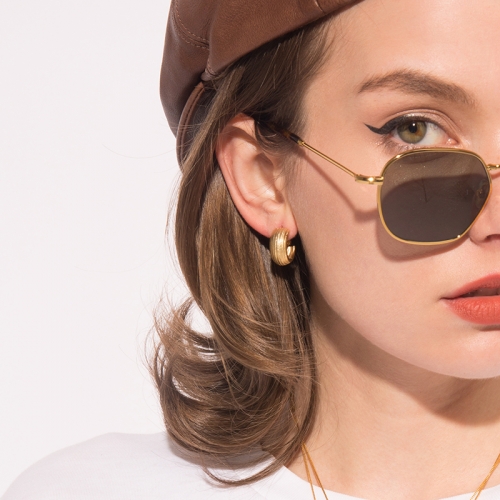 Gold-plated copper vintage embossed wheat ear ring