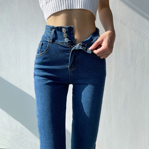 Retro-breasted super high-rise jeans
