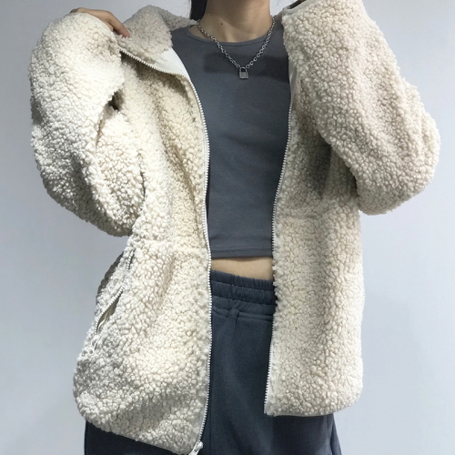Suede composite lamb wool coat warm loose baseball jacket