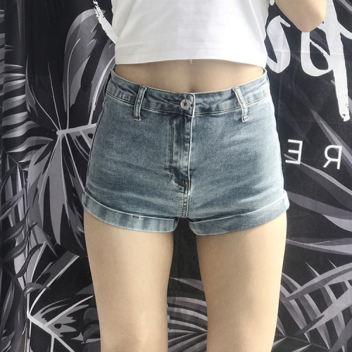 Retro high waist all-match crimped hip denim shorts