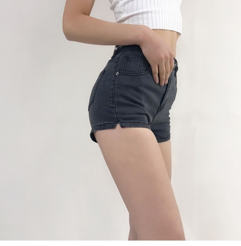 Sexy buttocks slim side slit denim shorts