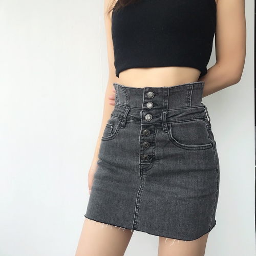 New super high waist multi-button denim bag hip skirt