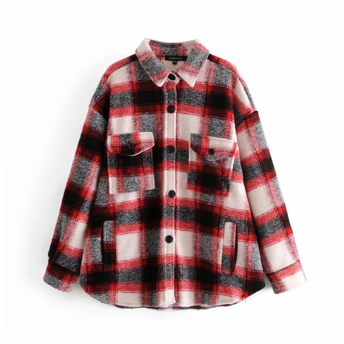 Retro shirt plaid wool coat