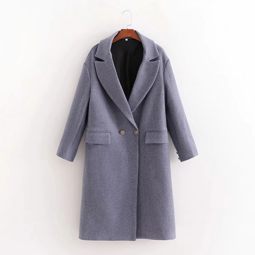Fashion double-breasted textured over-the-knee mid-length coat jacket