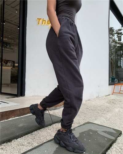 Carbon gray plus velvet elastic waist wide-leg loose-fitting casual pants