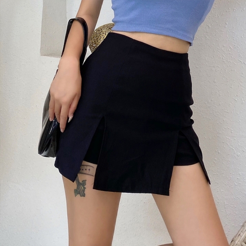 Irregular split hip skirt