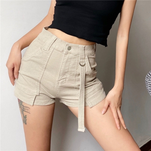 Thin stretch denim shorts tooling big pocket hot pants