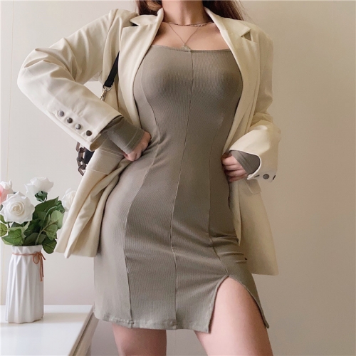 Long sleeve hip dress with side slits