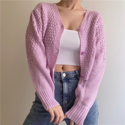 V-neck crochet knit top loose lazy sweater coat