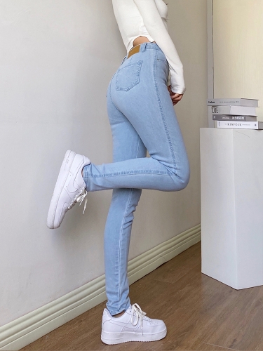 High-waisted butt-lifting high-stretch skinny denim pants