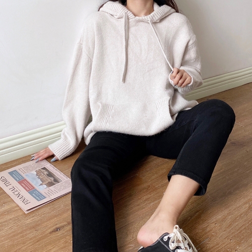 Knit hooded sweater coat with pockets