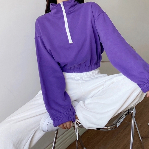 Zipper stand-up collar long-sleeved sweatshirt sports waist crop top