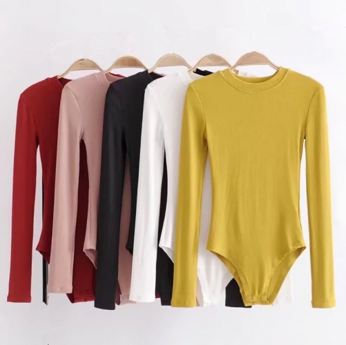 Threaded cotton small round neck long sleeve bodysuit