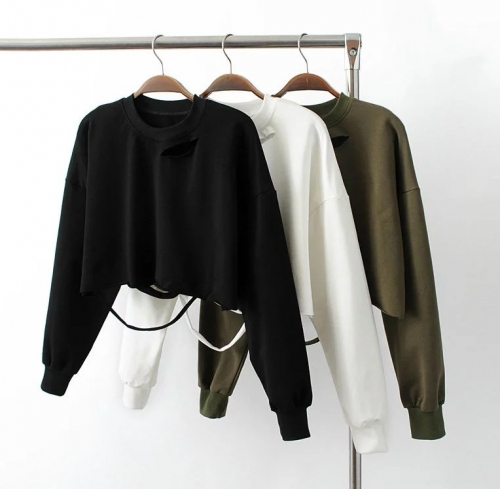 High-waisted navel short long-sleeved sweatshirt