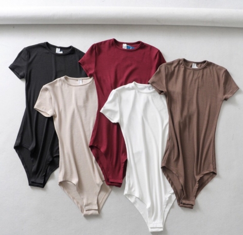 Threaded cotton small round neck short sleeve T-shirt bodysuit