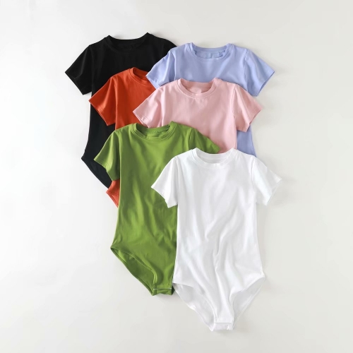 Stretch slim round neck short sleeve T-shirt jumpsuit