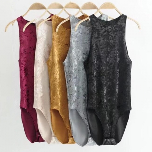 Retro slim velvet sleeveless tank top bodysuit