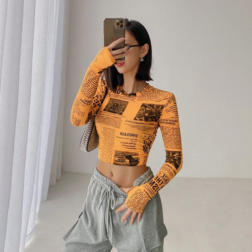 Newspaper print cropped t-shirt