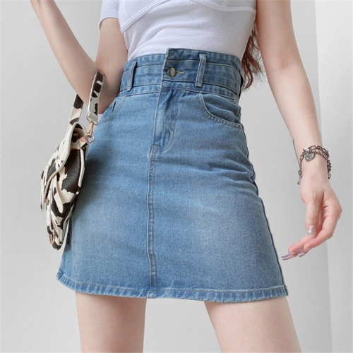 Blue high waist denim skirt