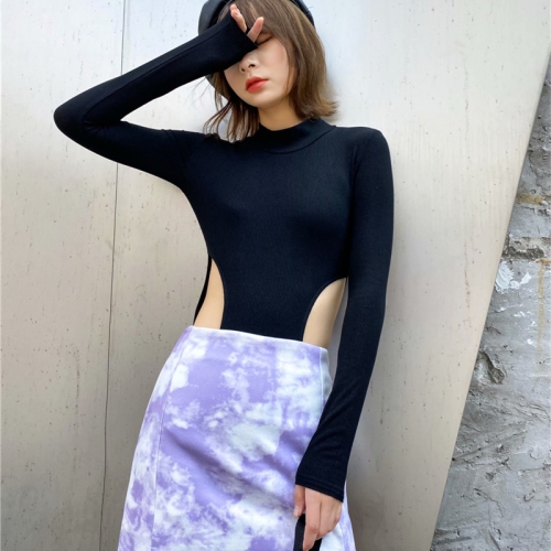 Low waist half high neck long sleeve bottoming top