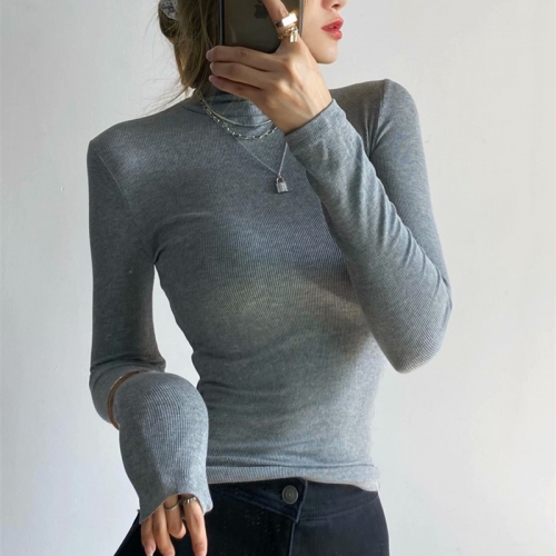 High-neck pile-neck tight sexy top