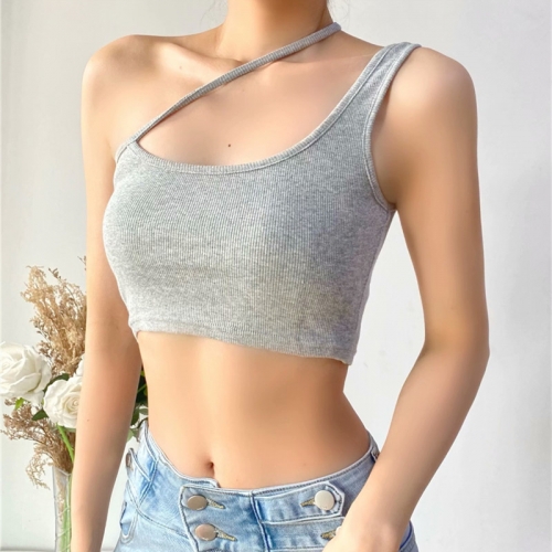 U-neck oblique shoulders high waist navel exposed irregular tube top sling