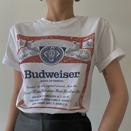 Retro Budweiser Letter Print Short Sleeve T-Shirt