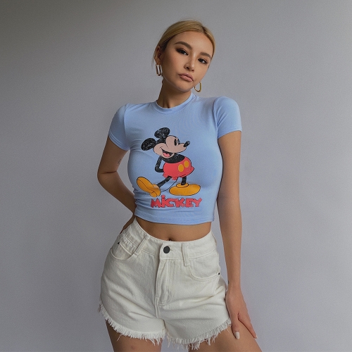 Summer blue super mickey short-sleeved T-shirt