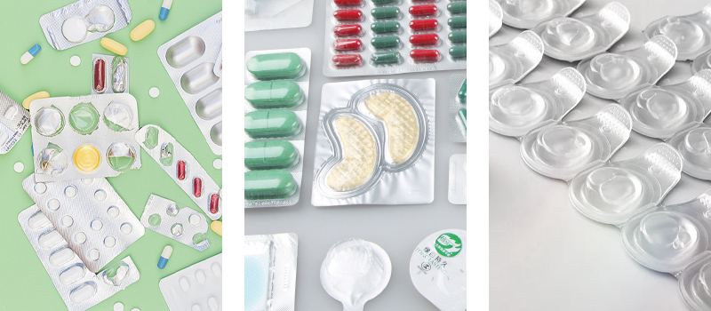 Different types of items packed in blisters