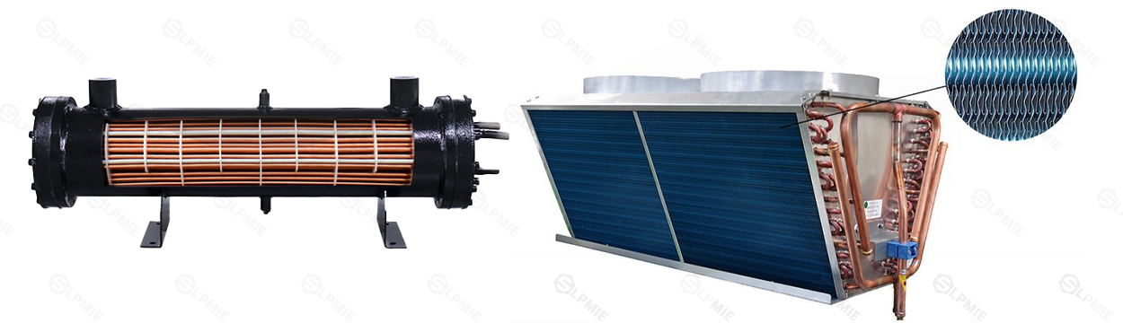 The shell and tube evaporator and finned condenser of the air-cooled chiller