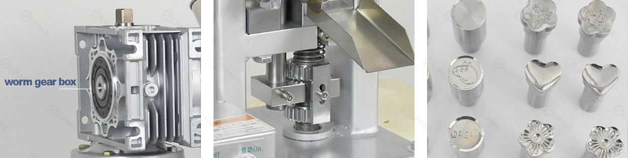 Worm gear manual interchangeable integral single punch tablet press